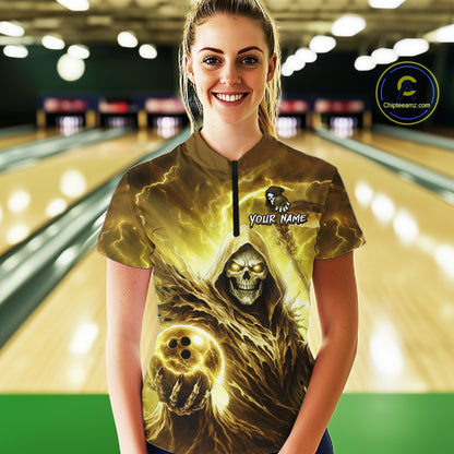 Yellow Bowling Shirts for Team Women Men Custom Death Bowling Jersey Bowl League MBL248