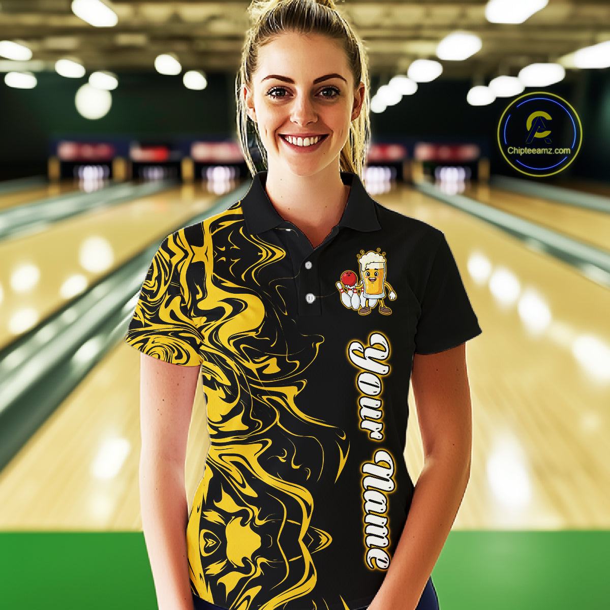 Funny Beer Bowling Shirts Team Women Men Custom Yellow Bowling Jersey for Bowler MBL250