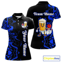 Load image into Gallery viewer, Funny Beer Bowling Shirts Team Women Men Custom Blue Bowling Jersey for Bowler MBL250