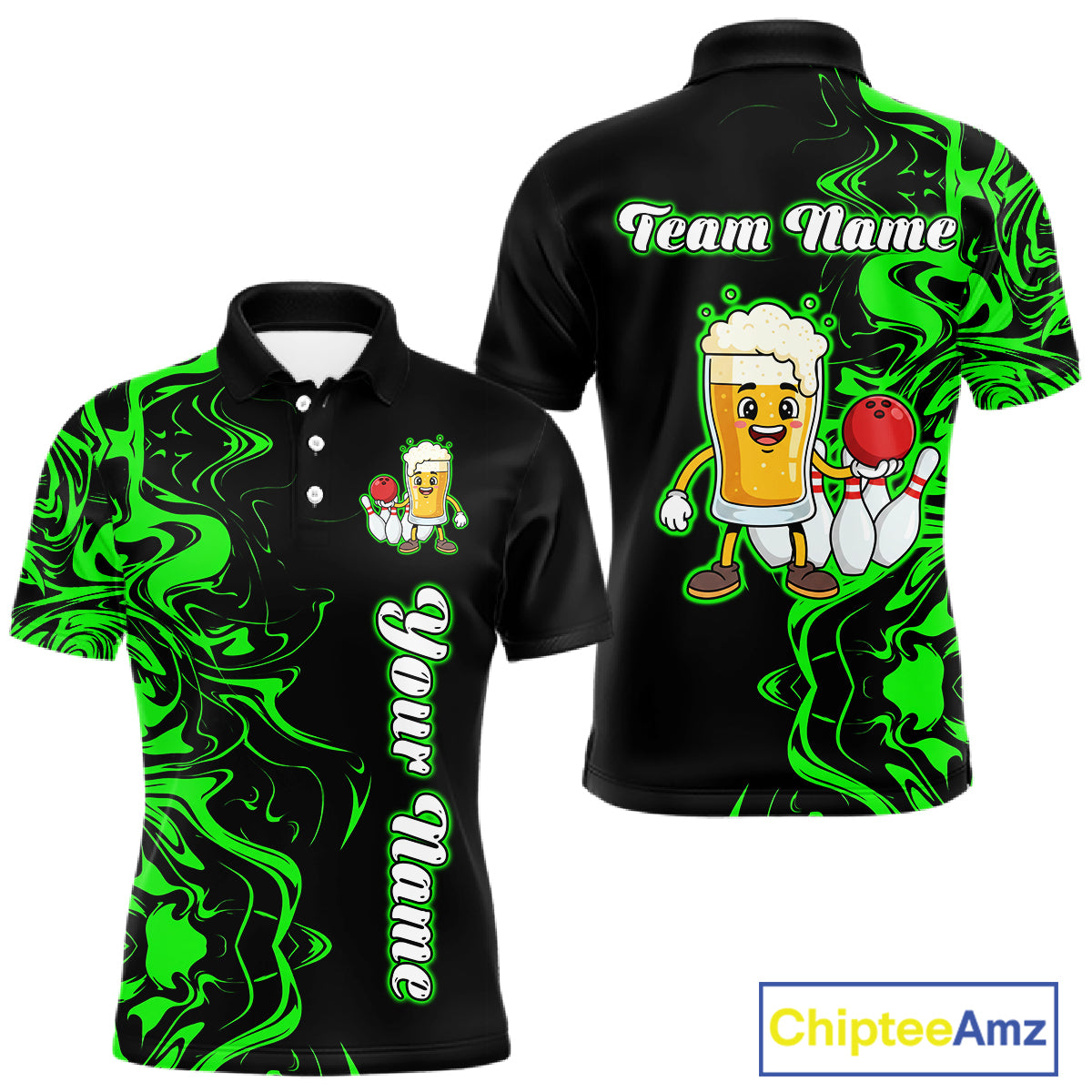 Funny Beer Bowling Shirts Team Women Men Custom Green Bowling Jersey for Bowler MBL250