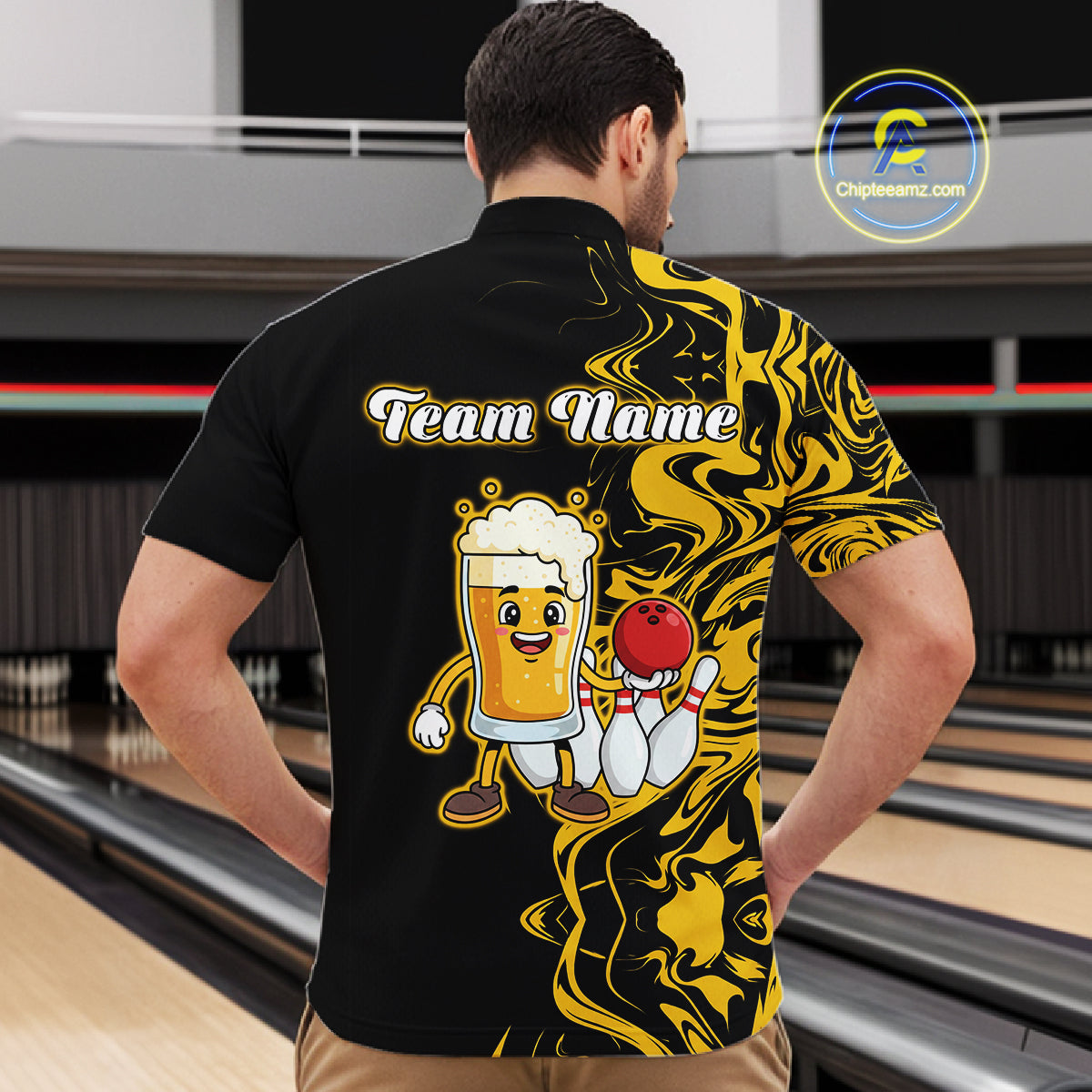 Funny Beer Bowling Shirts Team Women Men Custom Yellow Bowling Jersey for Bowler MBL250