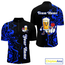 Load image into Gallery viewer, Funny Beer Bowling Shirts Team Women Men Custom Blue Bowling Jersey for Bowler MBL250