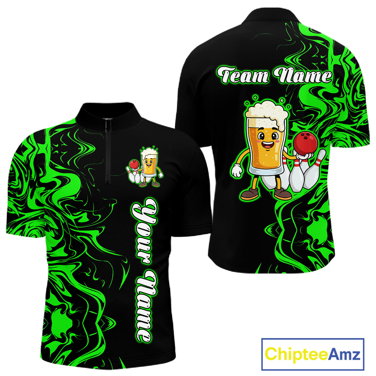 Funny Beer Bowling Shirts Team Women Men Custom Green Bowling Jersey for Bowler MBL250
