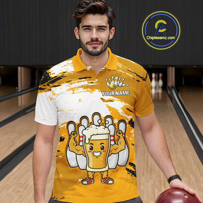 Yellow Funny Beer Bowling Shirts for Women Men Team Bowling Polo&1/4 Zip Bowl League MBL253