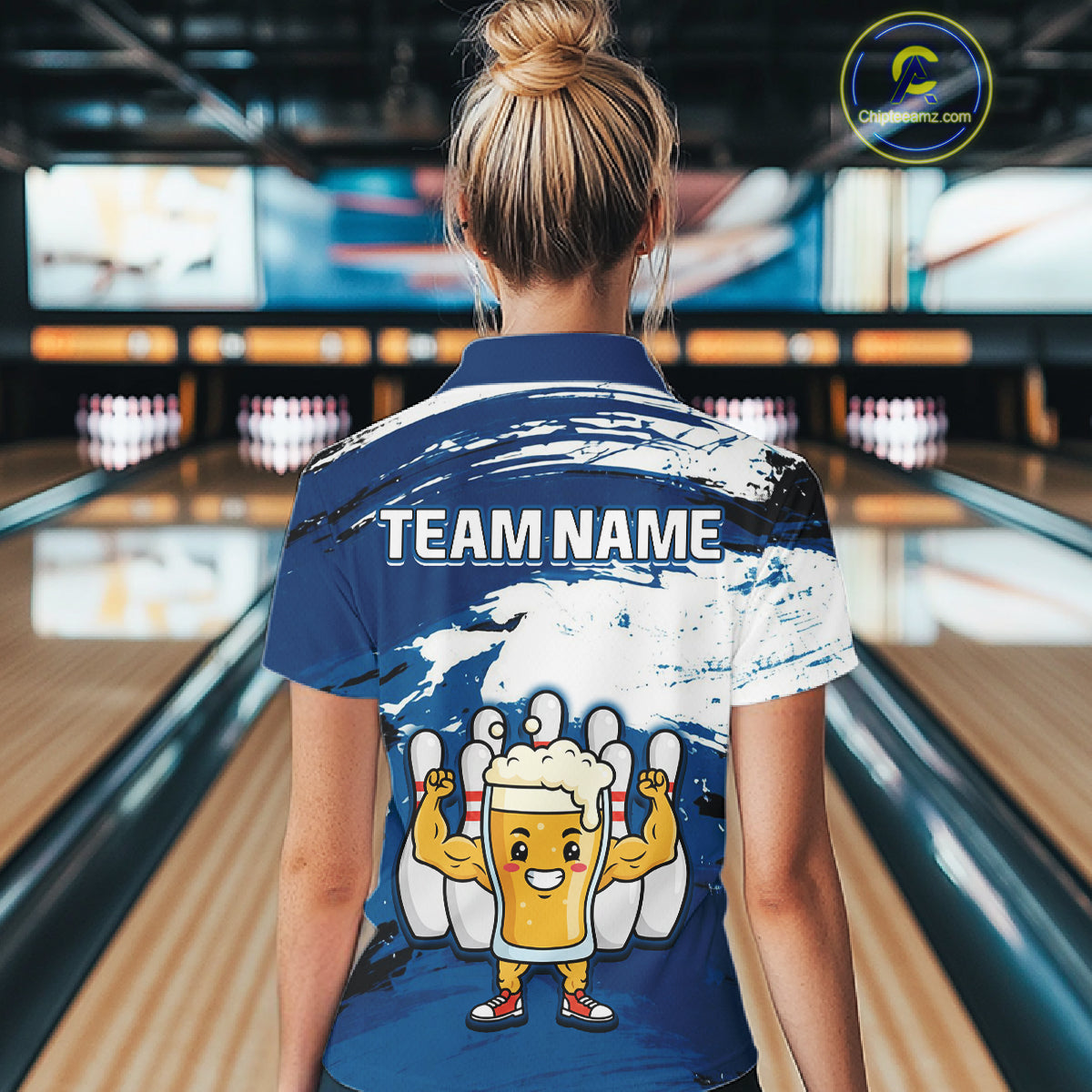 Blue Funny Beer Bowling Shirts for Women Men Team Bowling Polo&1/4 Zip Bowl League MBL253