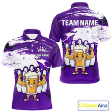Load image into Gallery viewer, Purple Funny Beer Bowling Shirts for Women Men Team Bowling Polo&amp;1/4 Zip Bowl League MBL253