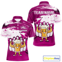 Load image into Gallery viewer, Pink Funny Beer Bowling Shirts for Women Men Team Bowling Polo&amp;1/4 Zip Bowl League MBL253