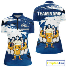 Load image into Gallery viewer, Blue Funny Beer Bowling Shirts for Women Men Team Bowling Polo&amp;1/4 Zip Bowl League MBL253