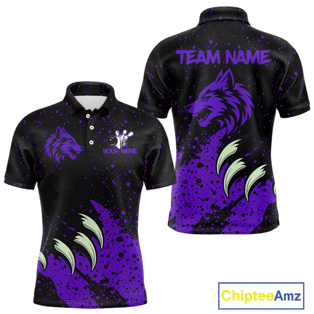 Purple Wolf Bowling Shirts for Team Men Women Custom Bowling Jerseys for Bowlers MBL205