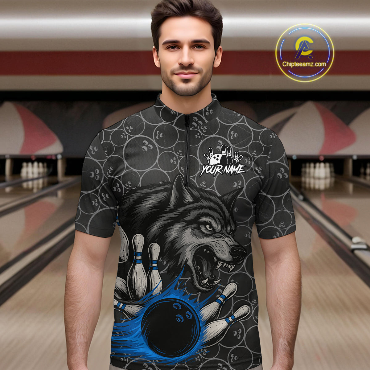 Gray Wolf Bowling Shirts for Team Women Men Wolf Bowling Jerseys Custom MBL198