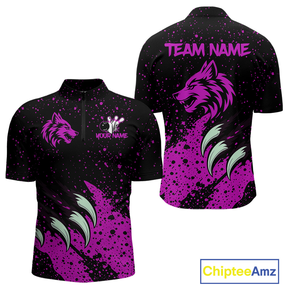 Pink Wolf Bowling Shirts for Team Men Women Custom Bowling Jerseys for Bowlers MBL205