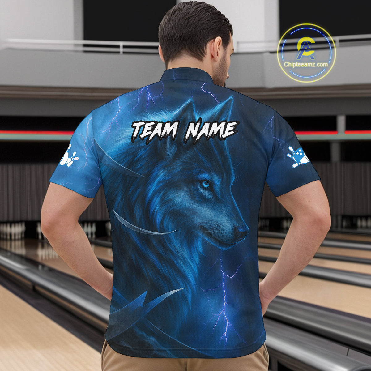 Blue Wolf Bowling Shirts for Team Men Women Custom Wolf Bowling Jerseys for Couples MBL199