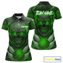Load image into Gallery viewer, Green Bowling Shirts for Team Women Men Custom Skull Bowling Jerseys for Couples MBL207