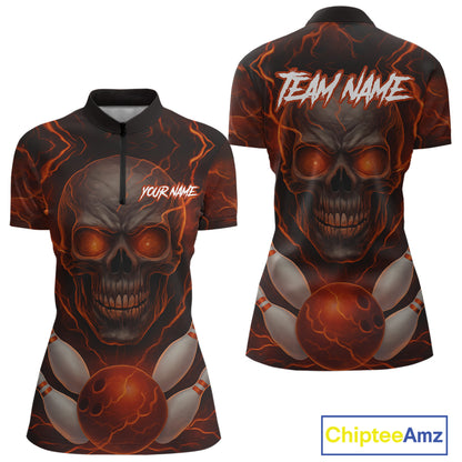 Orange Bowling Shirts for Team Women Men Custom Skull Bowling Jerseys for Couples MBL207