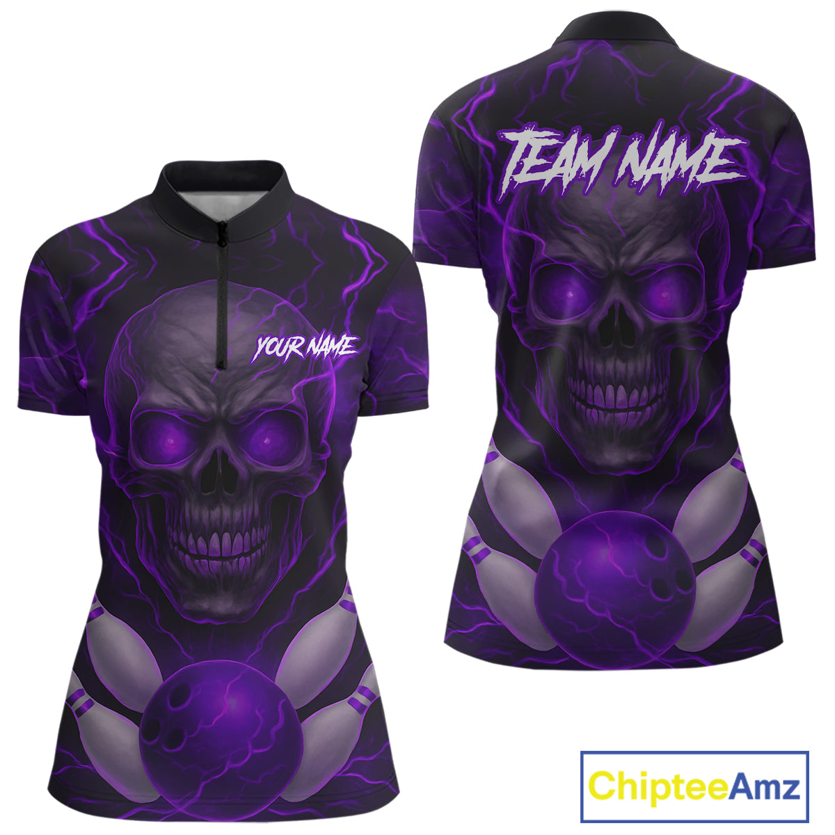 Purple Bowling Shirts for Team Women Men Custom Skull Bowling Jerseys for Couples MBL207
