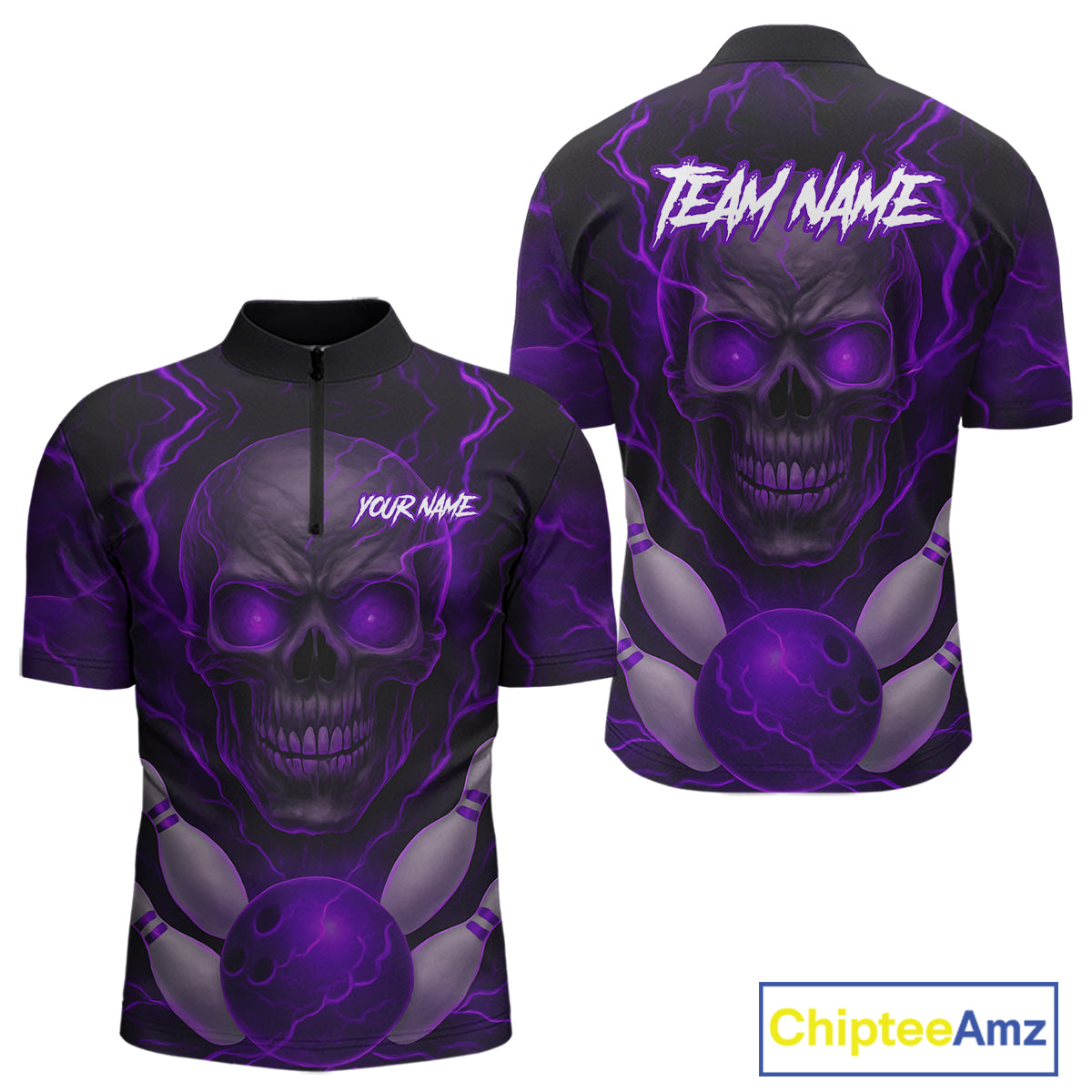 Purple Bowling Shirts for Team Women Men Custom Skull Bowling Jerseys for Couples MBL207