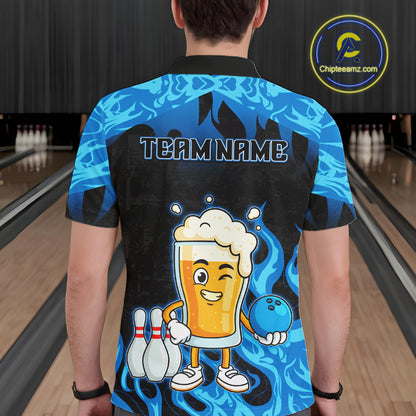 Blue Flaming Beer Bowling Shirts Beer Bowling Jersey for Team Women Men Bowler MBL262