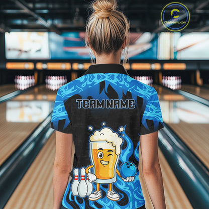 Blue Flaming Beer Bowling Shirts Beer Bowling Jersey for Team Women Men Bowler MBL262