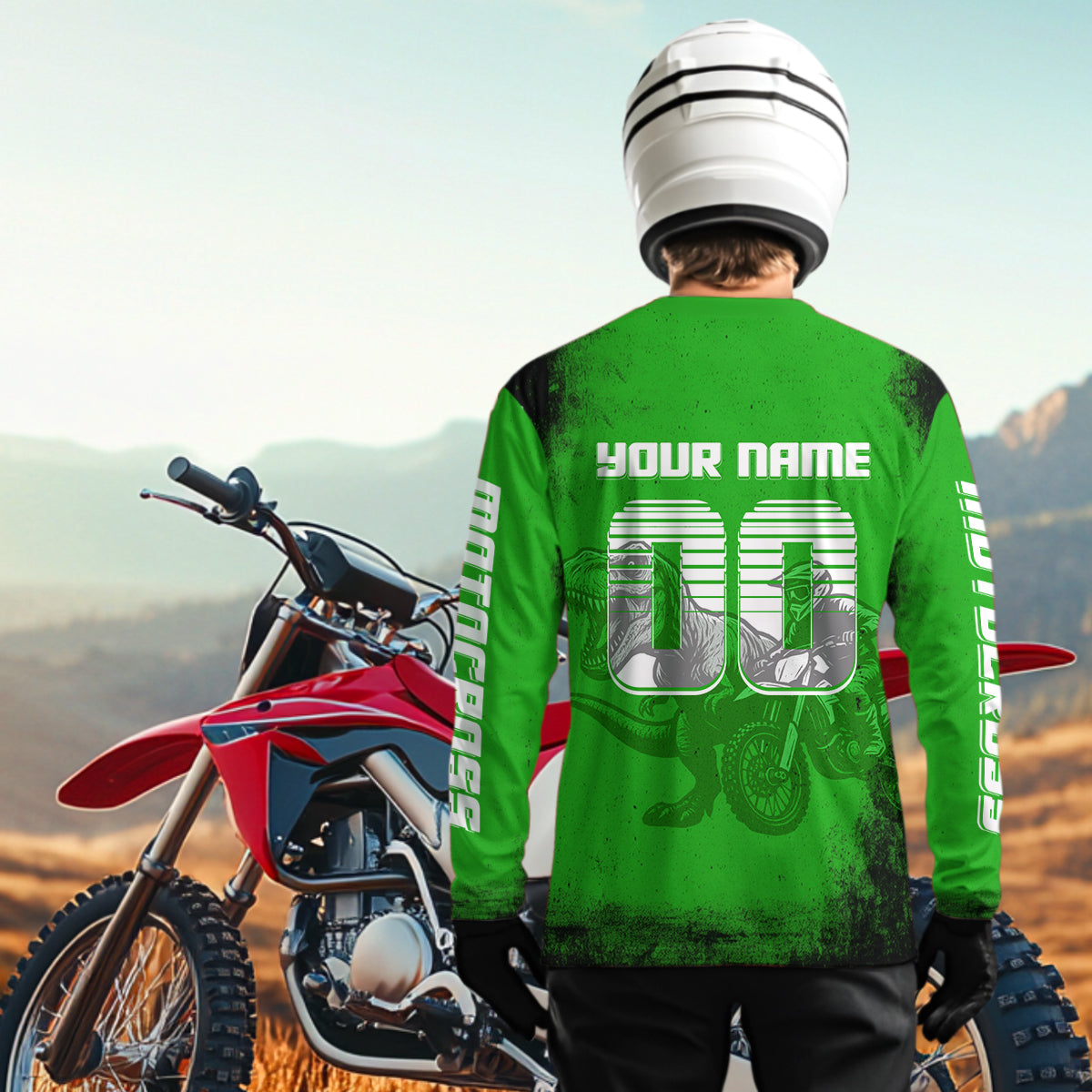 Green Dinosaur Motocross Jersey Custom Dirt Bike Shirt Men Kid Women Racing Jersey XM411