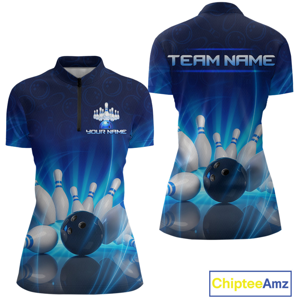 Custom Lightning Bowling Jersey for Women Bowling Team Shirts Bowling Uniform Polo & 1/4 Zip HNT164