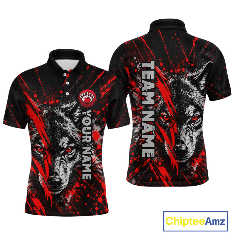 Custom Black Red Wolf Bowling Team Shirts for Men Bowling League Shirts Polo & 1/4 Zip HNT636