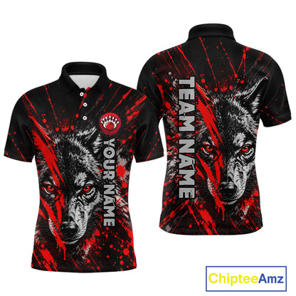 Custom Black Red Wolf Bowling Team Shirts for Men Bowling League Shirts Polo & 1/4 Zip HNT636