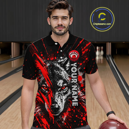 Custom Black Red Wolf Bowling Team Shirts for Men Bowling League Shirts Polo & 1/4 Zip HNT636