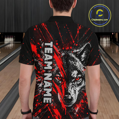 Custom Black Red Wolf Bowling Team Shirts for Men Bowling League Shirts Polo & 1/4 Zip HNT636