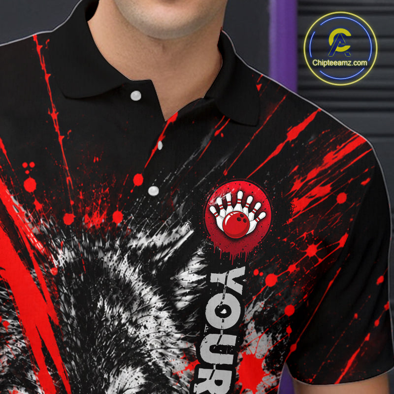 Custom Black Red Wolf Bowling Team Shirts for Men Bowling League Shirts Polo & 1/4 Zip HNT636
