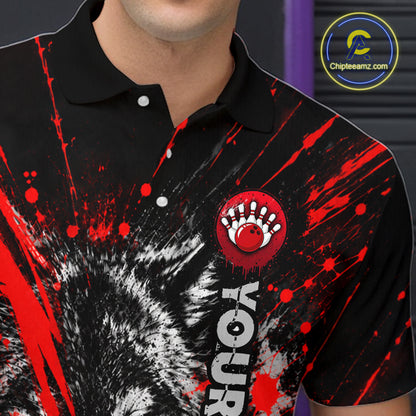Custom Black Red Wolf Bowling Team Shirts for Men Bowling League Shirts Polo & 1/4 Zip HNT636