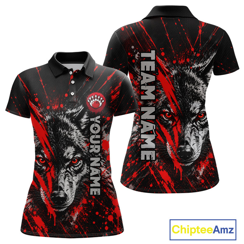 Custom Black Red Wolf Bowling Team Shirts for Women Bowling League Shirts Polo & 1/4 Zip HNT636