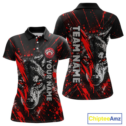Custom Black Red Wolf Bowling Team Shirts for Women Bowling League Shirts Polo & 1/4 Zip HNT636