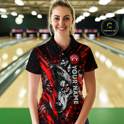 Custom Black Red Wolf Bowling Team Shirts for Women Bowling League Shirts Polo & 1/4 Zip HNT636