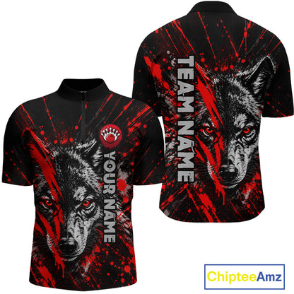 Custom Black Red Wolf Bowling Team Shirts for Men Bowling League Shirts Polo & 1/4 Zip HNT636