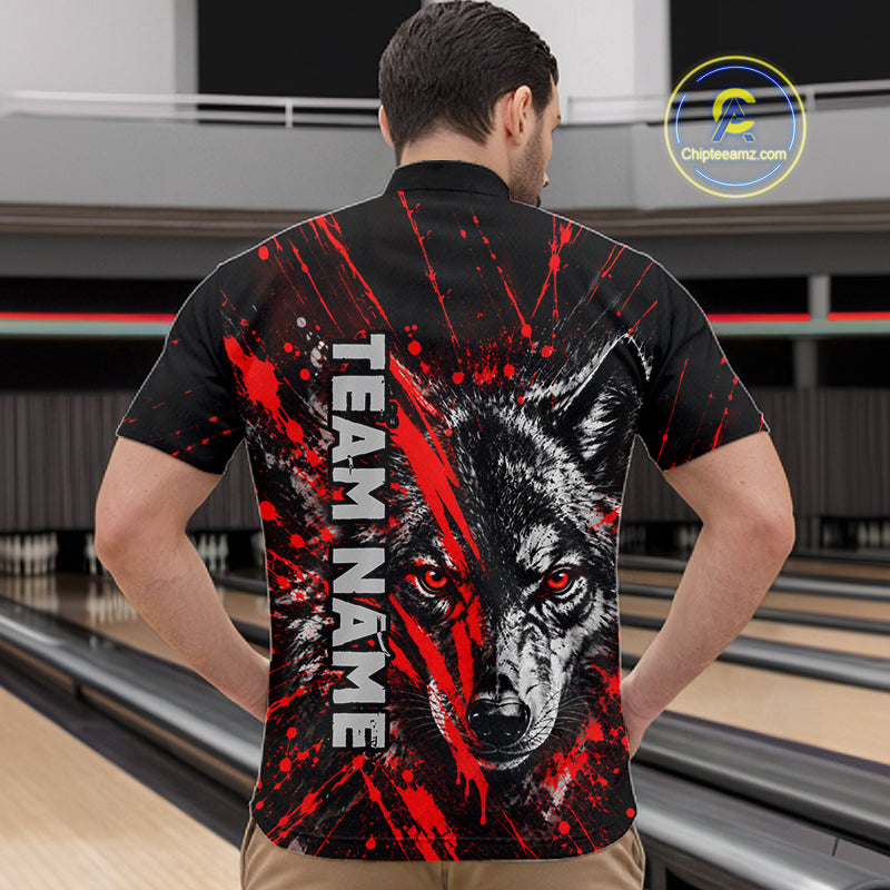 Custom Black Red Wolf Bowling Team Shirts for Men Bowling League Shirts Polo & 1/4 Zip HNT636