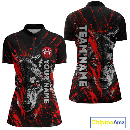 Custom Black Red Wolf Bowling Team Shirts for Women Bowling League Shirts Polo & 1/4 Zip HNT636
