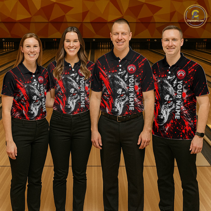 Custom Black Red Wolf Bowling Team Shirts for Women Bowling League Shirts Polo & 1/4 Zip HNT636