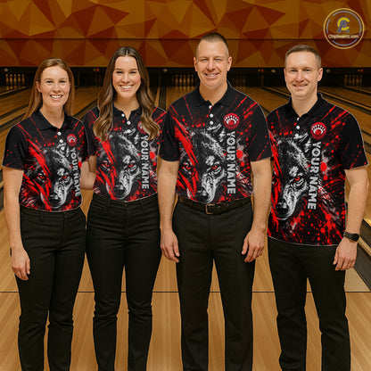 Custom Black Red Wolf Bowling Team Shirts for Men Bowling League Shirts Polo & 1/4 Zip HNT636