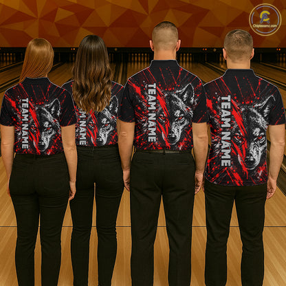 Custom Black Red Wolf Bowling Team Shirts for Women Bowling League Shirts Polo & 1/4 Zip HNT636