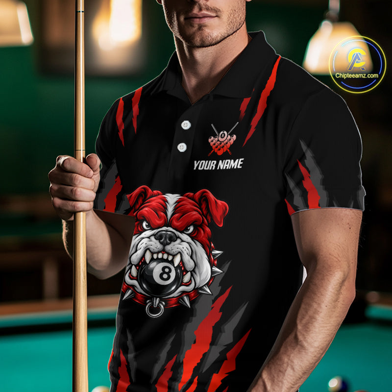 Custom Black Red Funny Bulldog 8 Ball Pool Billiard Team Shirts for Men Billiard League NNT352