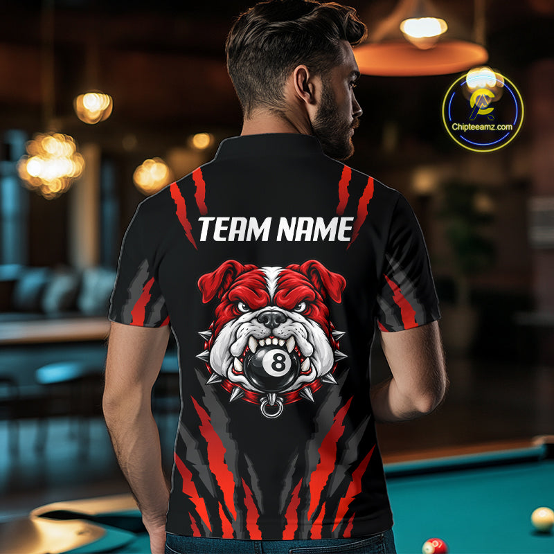Custom Black Red Funny Bulldog 8 Ball Pool Billiard Team Shirts for Men Billiard League NNT352