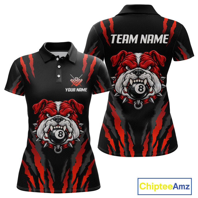 Custom Black Red Funny Bulldog 8 Ball Pool Billiard Team Shirts for Women Billiard League NNT352