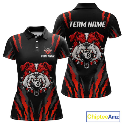 Custom Black Red Funny Bulldog 8 Ball Pool Billiard Team Shirts for Women Billiard League NNT352