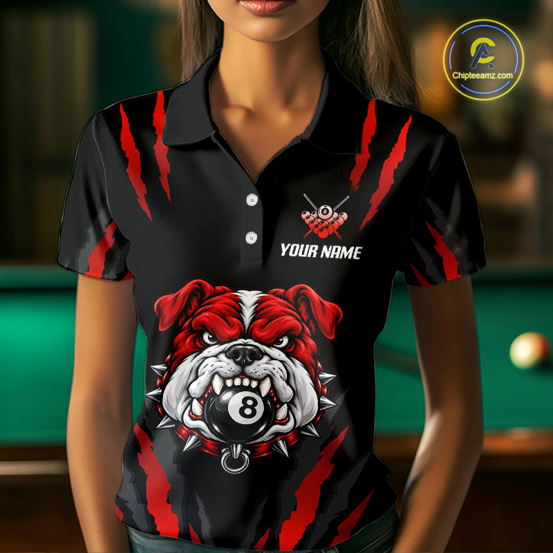 Custom Black Red Funny Bulldog 8 Ball Pool Billiard Team Shirts for Women Billiard League NNT352