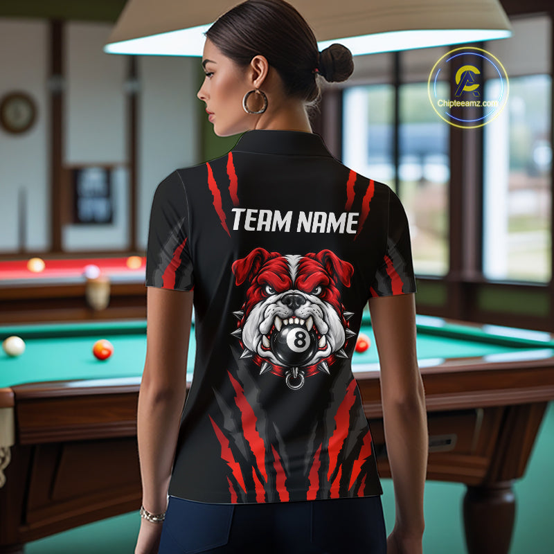 Custom Black Red Funny Bulldog 8 Ball Pool Billiard Team Shirts for Women Billiard League NNT352