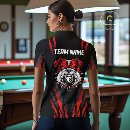 Custom Black Red Funny Bulldog 8 Ball Pool Billiard Team Shirts for Women Billiard League NNT352