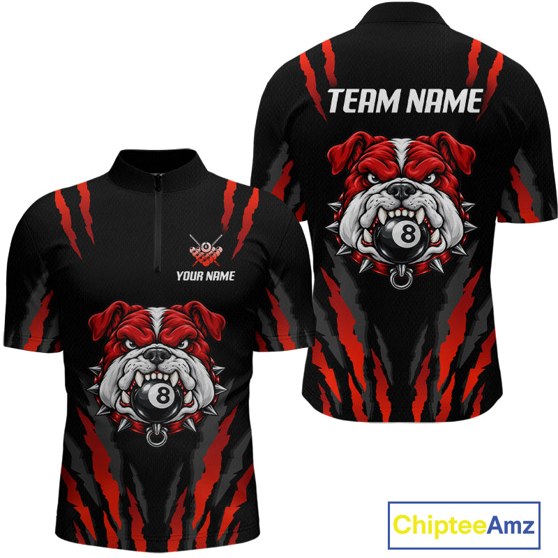 Custom Black Red Funny Bulldog 8 Ball Pool Billiard Team Shirts for Men Billiard League NNT352