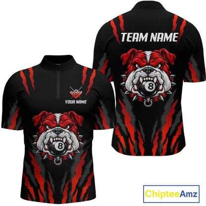 Custom Black Red Funny Bulldog 8 Ball Pool Billiard Team Shirts for Men Billiard League NNT352