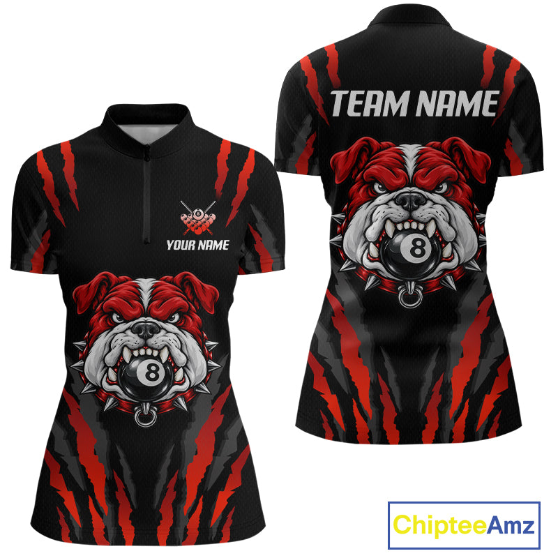 Custom Black Red Funny Bulldog 8 Ball Pool Billiard Team Shirts for Women Billiard League NNT352