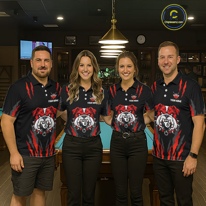 Custom Black Red Funny Bulldog 8 Ball Pool Billiard Team Shirts for Men Billiard League NNT352